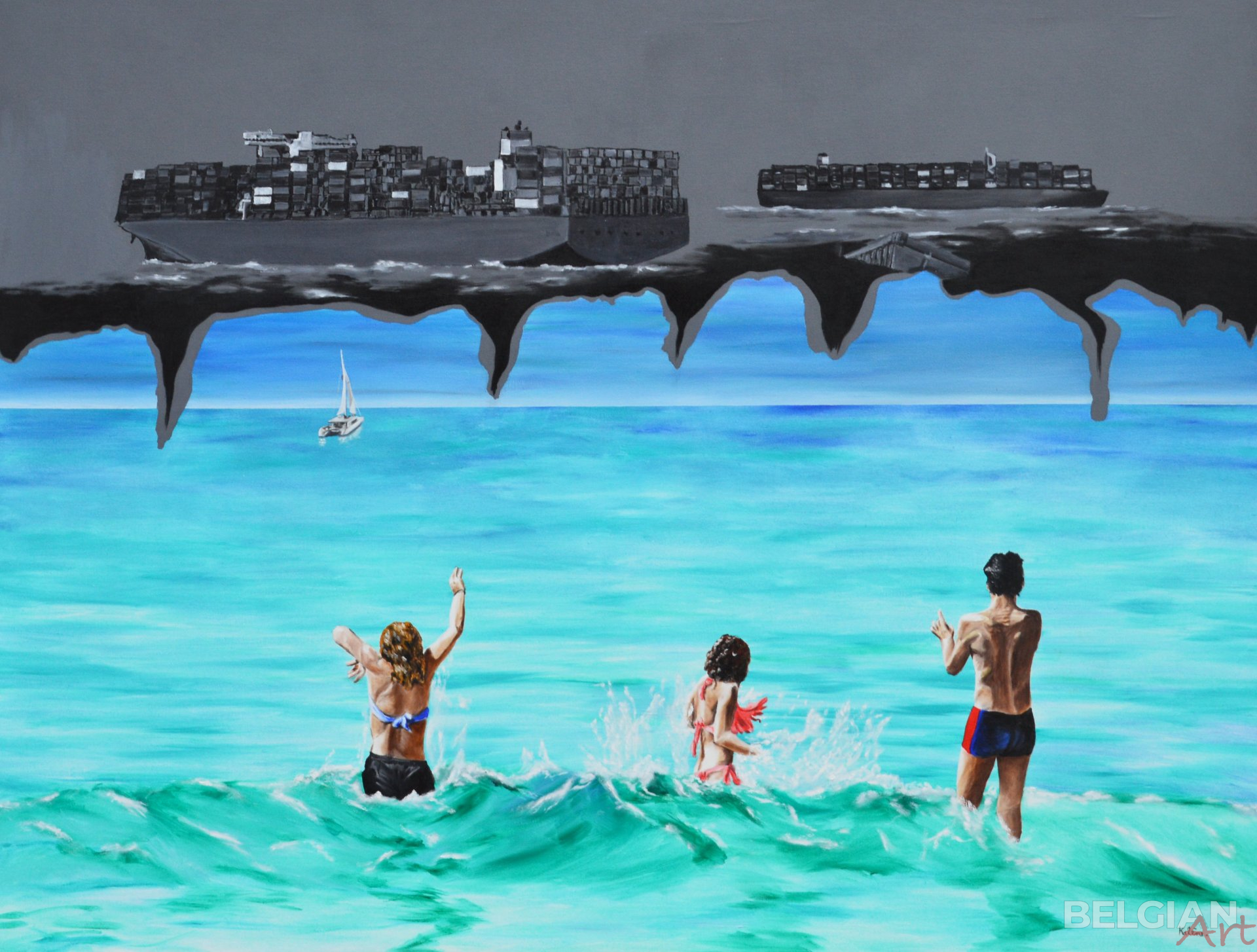 Beach fun versus container ships